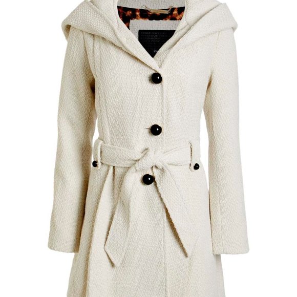 Ivory Drama Hooded Belted Trench Coat 